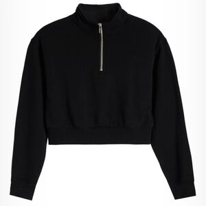 Gilly Hicks Black Cropped Cool-Down ¼ Zip Oversized Long Sleeve Pullover Top M